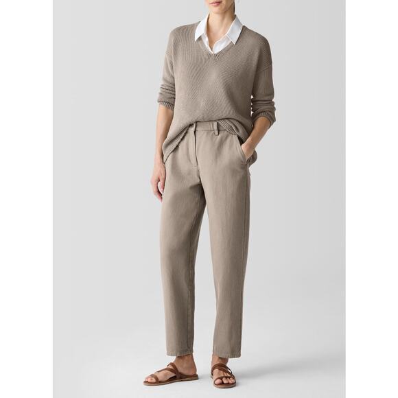 Eileen Fisher Garment-Dyed Utility Organic Cotton Tapered Pant Small Taupe Gray - Picture 3 of 13